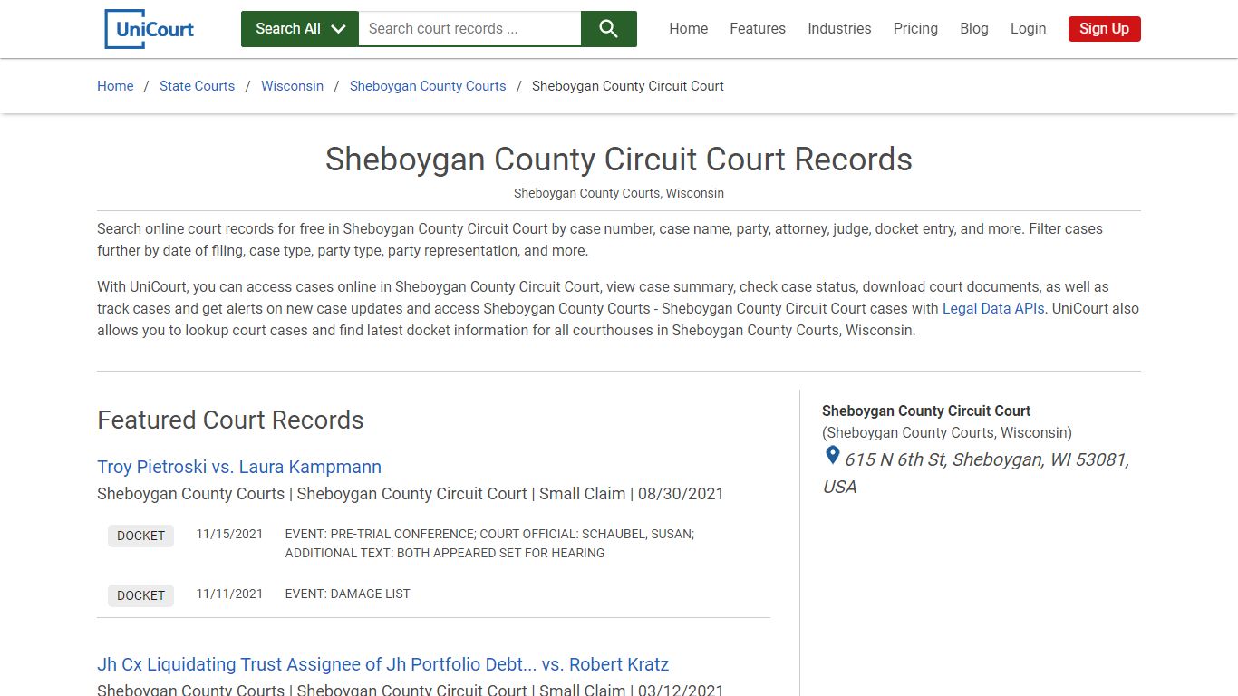Sheboygan County Circuit Court Records | Sheboygan | UniCourt