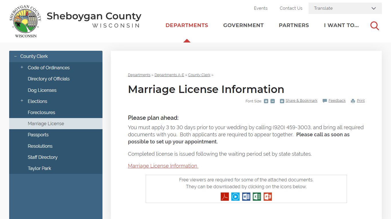 Marriage License Information | Sheboygan County